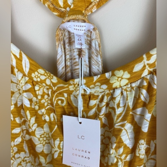 NWT Mustard Yellow Floral Ruffle Crisscross Back tank top blouse plus size 4XL - Picture 2 of 4